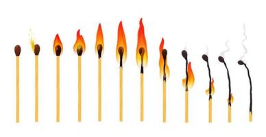 Burning match animation, fire flame burn sequence vector