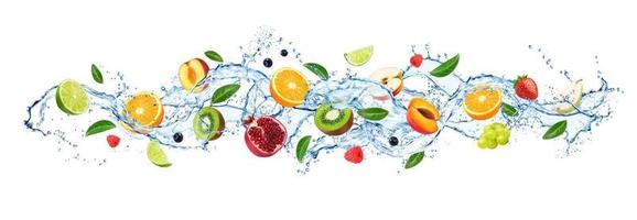agua ola chapoteo con frutas, jugo bebida bayas vector