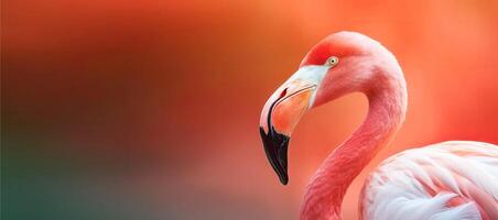 Close up portrait of flamingo bird on pastel colored background. photo