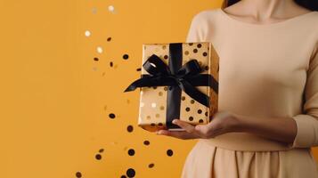 Yellow background with gift box. Illustration photo