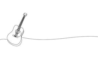 One line continuous  acoustic guitar. Line art musical instrument. Vector illustraiton.