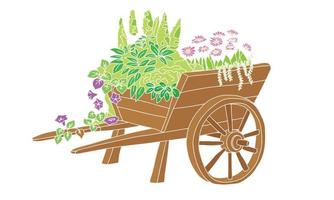 Flowers in a cart. Hand drawn vector illustration.