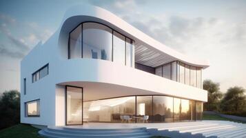 White modern villa. Illustration photo