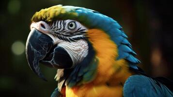 Colorful blue and yellow macaw parrot Ara ararauna. Illustration photo