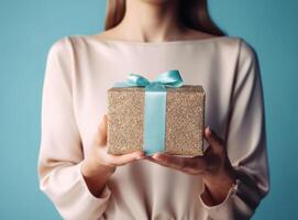 Hands with gift box. Illustration photo
