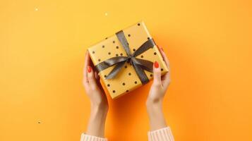 Yellow background with gift box. Illustration photo