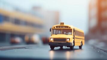 Yellow school bus. back to school background. Illustration photo