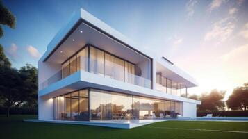 White modern villa. Illustration photo