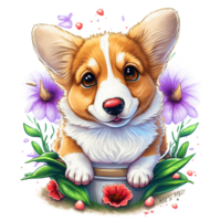 mignonne peu chiot fleur ai génératif png