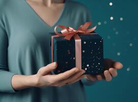 Hands with gift box. Illustration photo