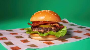 Burger on vivid background. Illustration photo