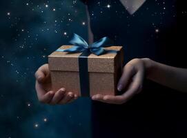 Hands with gift box. Illustration photo