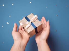 Hands with gift box. Illustration photo