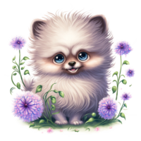 linda pequeño perrito flor ai generativo png