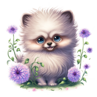 mignonne peu chiot fleur ai génératif png