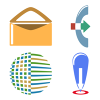 SET of icons in flat style. GPS, Mail, www, web, phone signs. Colorful PNG illustration.