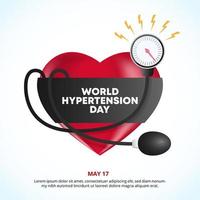 mundo hipertensión día antecedentes con hipertensión corazón y esfigmomanómetro vector