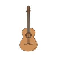 Wooden classic acoustic guitar. Line art music instrument. Colored hand drawn vector illustration.