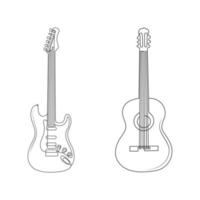 Electric and acoustic guitar. One line art. Hand drawn music instruments. Vector illustration.