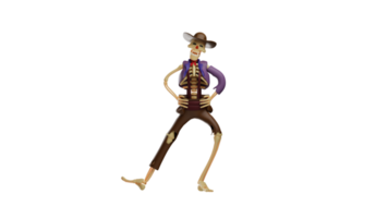 3D illustration. Cute Skull Cowboy 3D Cartoon Character. Skull Cowboy in gymnastic pose. Skull Cowboy spread his legs and placed his hands on his waist. 3d cartoon character png