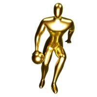 3d gold basketball player figure doing dribble pose. png