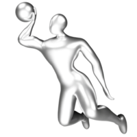 3d plata baloncesto jugador figura haciendo golpe remojar pose. png