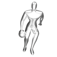 3d zilver basketbal speler figuur aan het doen dribbelen houding. png