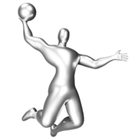 3d silver basketball player figure doing slam dunk pose. png