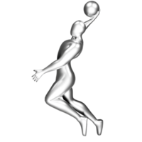 3d silver basketball player figure doing slam dunk pose. png