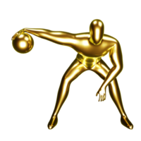 3d Gold Basketball Spieler Zahl tun dribbeln Pose. png