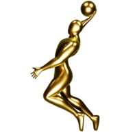 3d guld basketboll spelare figur håller på med slam dunka utgör. png