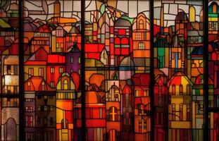 A stained glas city background created with technology. photo