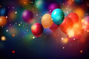 A festive background with colorful balloons created with technology. photo