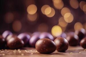 Easter background with soft bokeh lights and chocolate created with technology photo