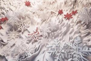 View from above of a snow surface with Christmas motifs created with technology. photo