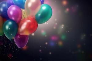 A festive background with colorful balloons created with technology. photo