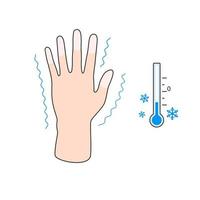 Frostbite. Hand with frostbite symptoms. Effect of cold on human fingers. Vector illustration