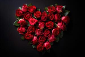 Beautiful red roses in shape of a heart valentine background created with technology. photo