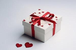 A beautiful valentine present box on a light background created with technology. photo