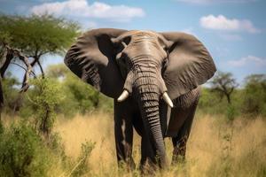 un grande elefante toro en el sabana creado con generativo ai tecnología. foto