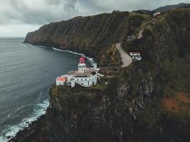 Drone view of Farol do Arnel in Sao Miguel, the Azores photo