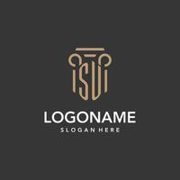 SU logo monogram with pillar style design vector