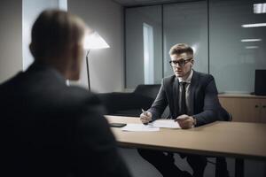 Job interview scene of job recruitment photo realism created with AI tools