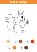 Color cartoon squirrel by numbers. Worksheet for kids. vector