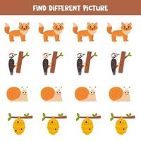 Find different woodland animal in each row. Logical game for preschool kids. vector