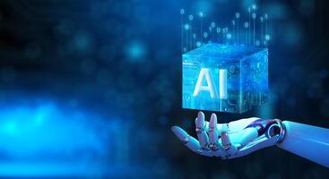 Ai Processor chip of Cube Technology. Artificial intelligence learnability Concept. . photo