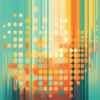 Big data abstract visualization background in retro style of the 70s. Bright and warm color palette, shades of orange, yellow, green and pale blue. photo