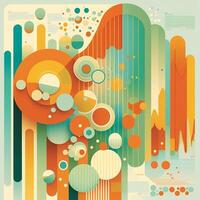 Big data abstract visualization background in retro style of the 70s. Bright and warm color palette, shades of orange, yellow, green and pale blue. photo