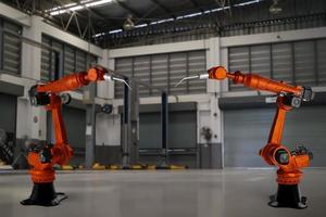 brazo robot ai fabricar coche producto objeto para fabricación industria tecnología Servicio mantenimiento de futuro almacén mecánico futuro tecnología coche reparar y producción foto