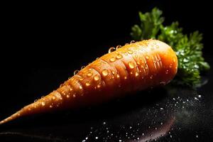 Carrots covered in water droplets. Studio light. Black background. photo